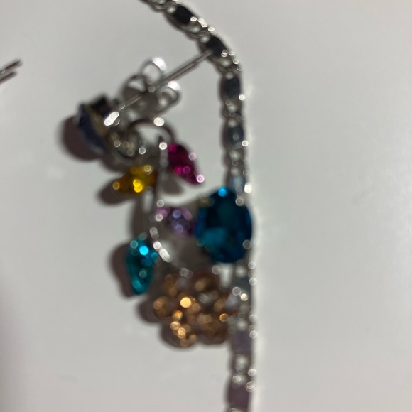 Silver and blue floral statement jewelry, necklace and earrings set, maximalist - Picture 5 of 8